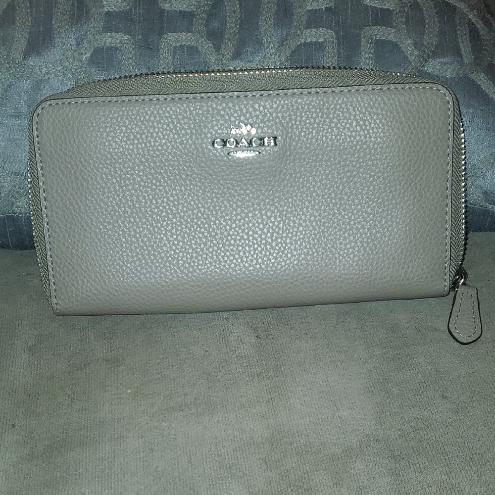 Coach Gray Leather Zip Wallet